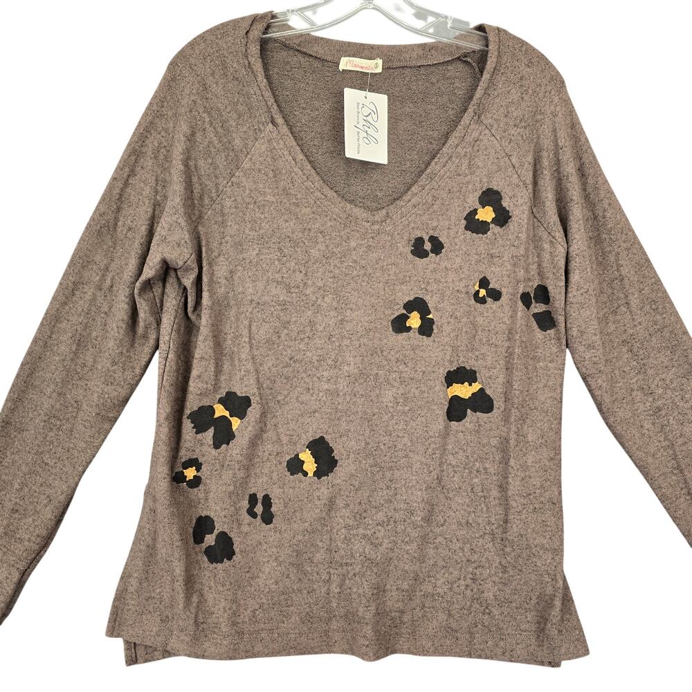 Anthropologie Maronie Brown Sweater NEW Stretch Long Sleeve V-Neck Knit Womens S
